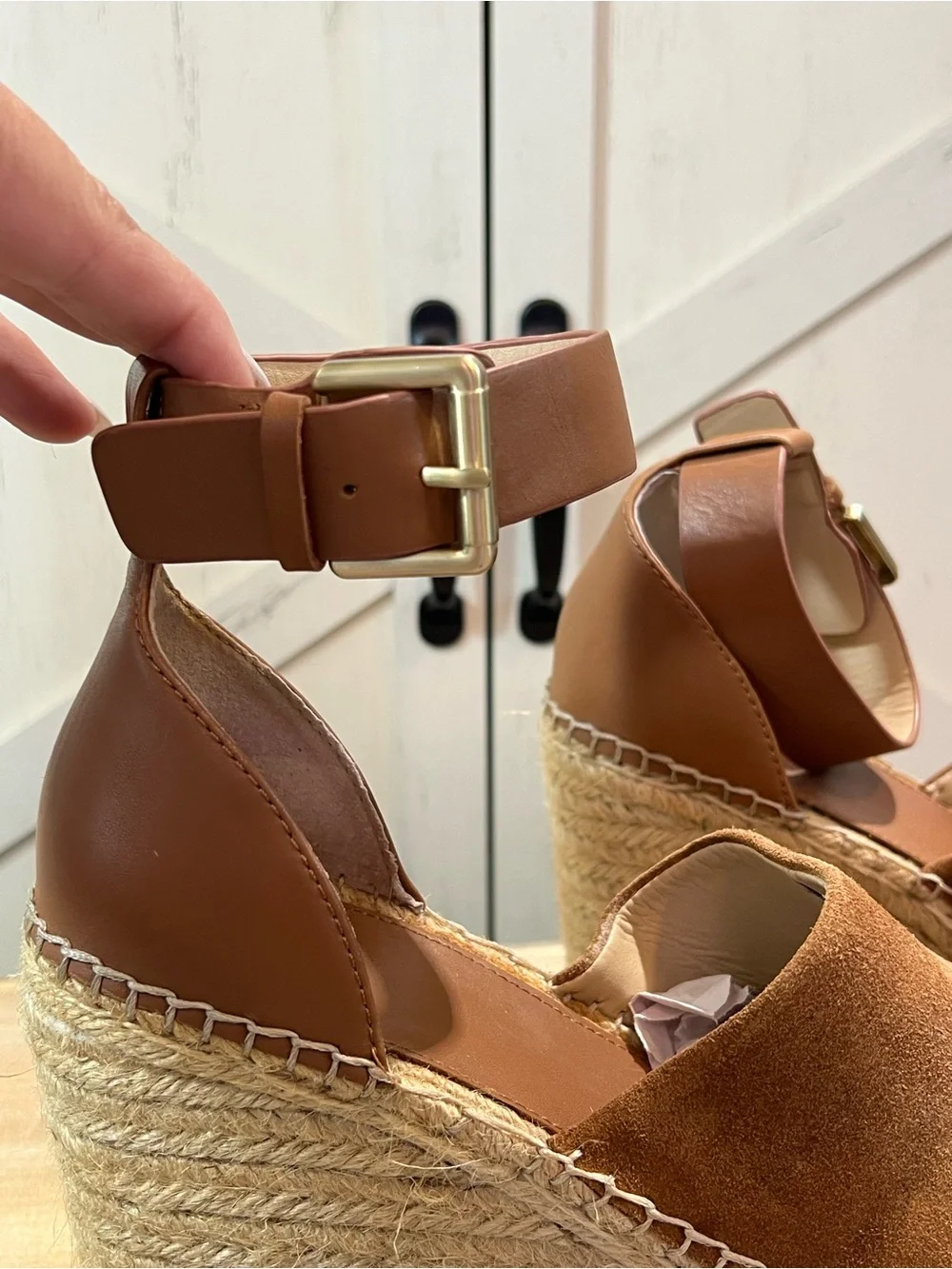 Marc Fisher Adalyn Brown Suede Leather Espadrille Platform Wedges Womens Sz 9